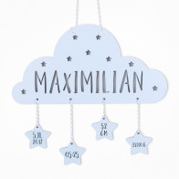 3D-Babyset Wolke mit Wunschname und Geburtsdaten - Sterne