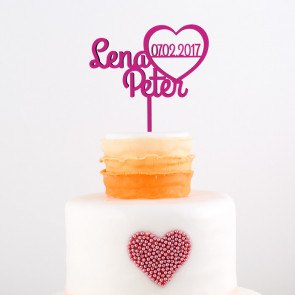 Cake Topper Herz mit Namen und Datum