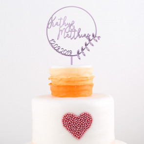 Cake Topper mit Namen und Datum im floralem Kreis