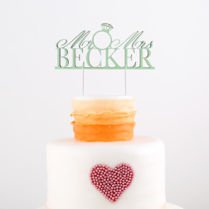 Cake Topper Mr. & Mrs. mit Diamantring und Eurem Namen