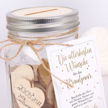 Gästebuch Glas mit Holzherzen zum Beschriften