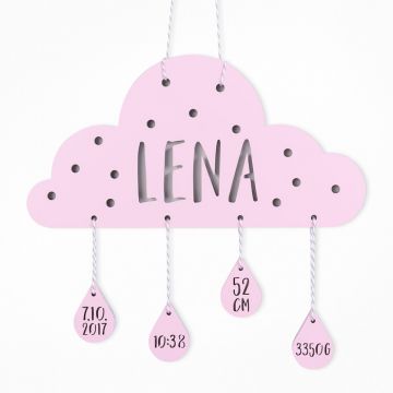 3D-Babyset Wolke mit Wunschname und Geburtsdaten - Tropfen