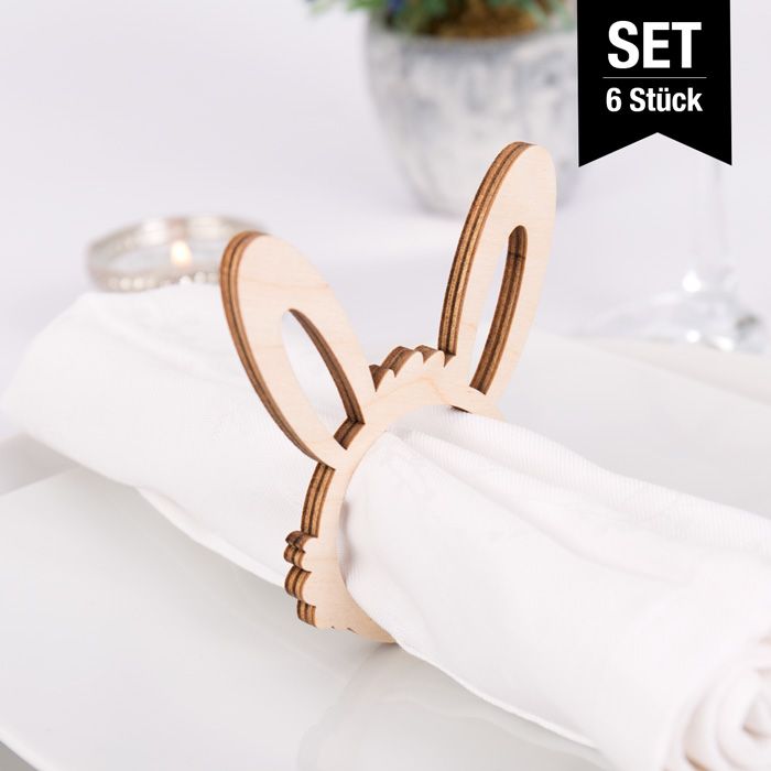 Serviettenring Hase aus Birkenholz 6er Set main product photo